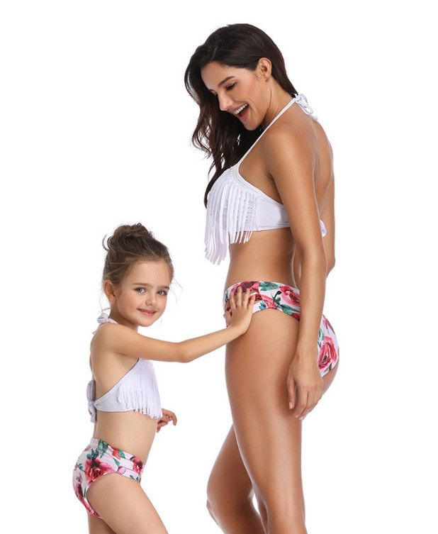 F4730-2 Tassel 2Pcs Family Chic Bikinis Swimsuits Swimwear